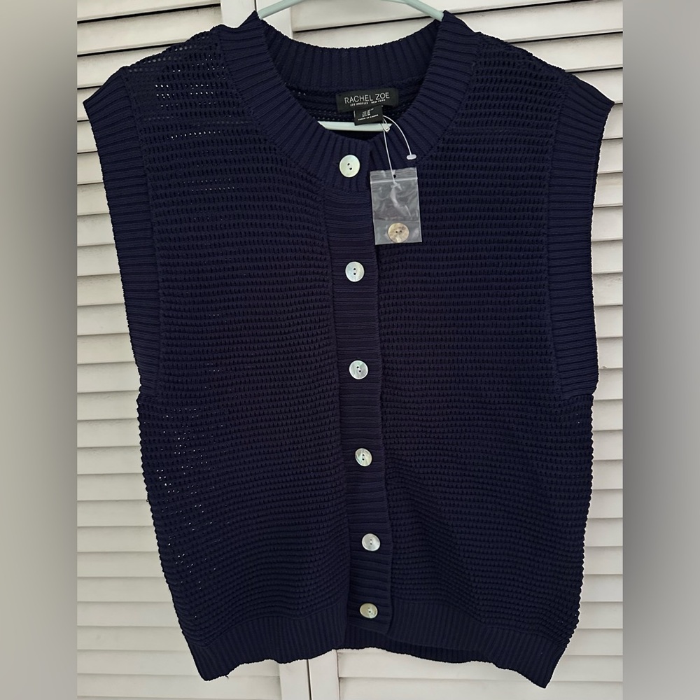 Rachel Zoe Navy Blue Sleeveless Cardigan Size M NWOT